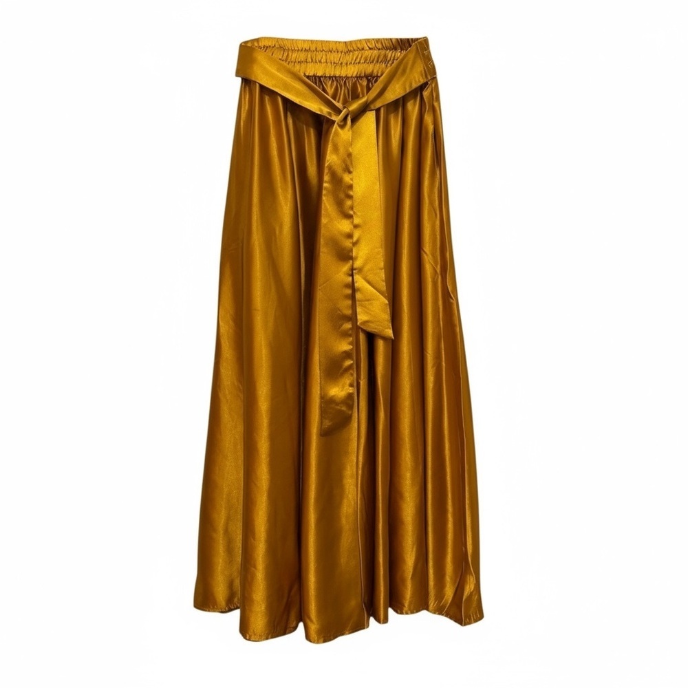 Gold Satin Tux Waist Maxi Skirt - Picture 2 of 11